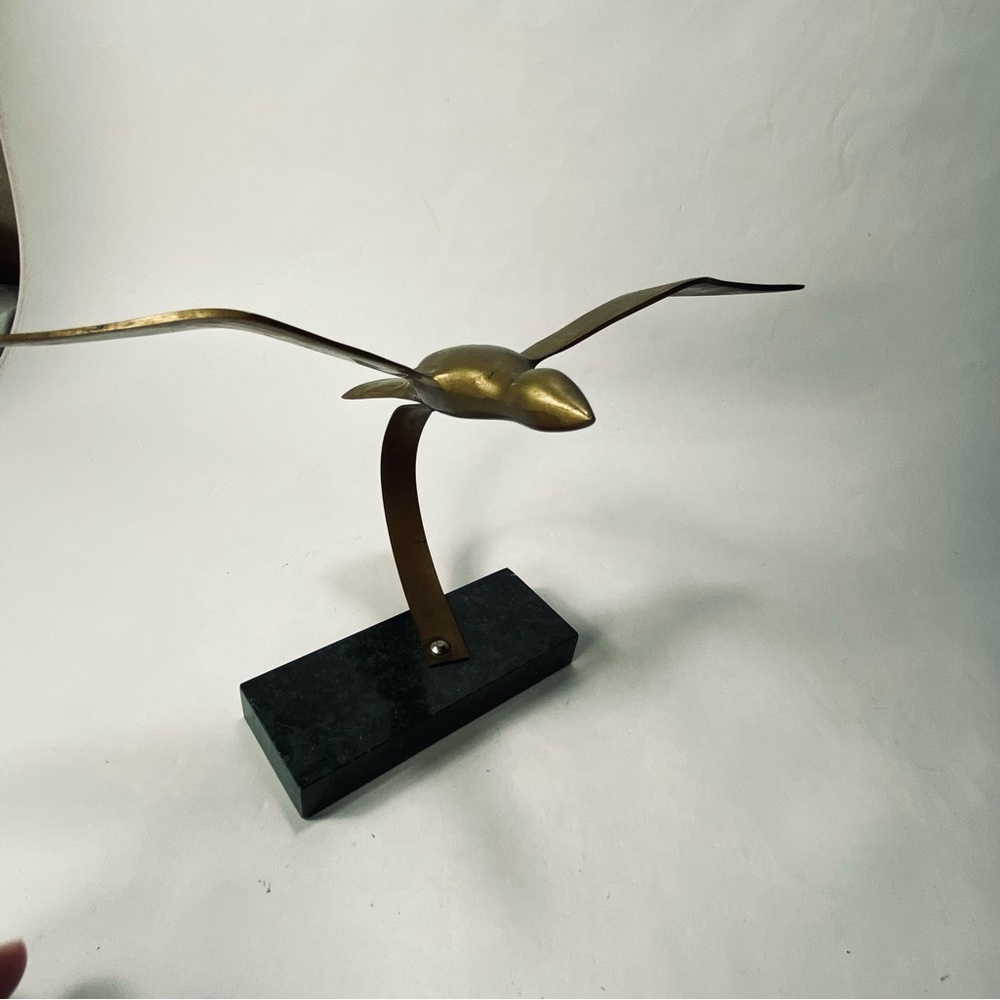 6" Vintage Mid Century Modern Solid Brass Sea Gull Sculpture Bird Marble Base - Picture 4 of 15